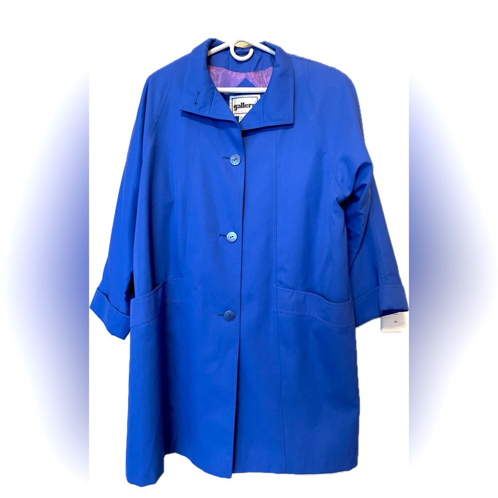 EUC Vintage Gallery Blue Trench with Shoulder Pads Size Large